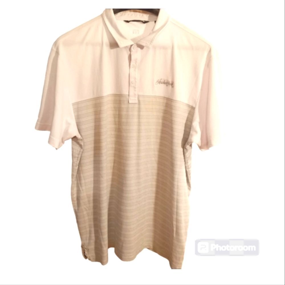 Travis Matthews White and Gray Striped Polo Shirt 2XL